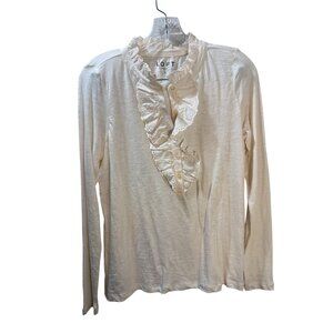 Loft Womens Ivory Long Sleeve Ruffled Button Front Top Size S
